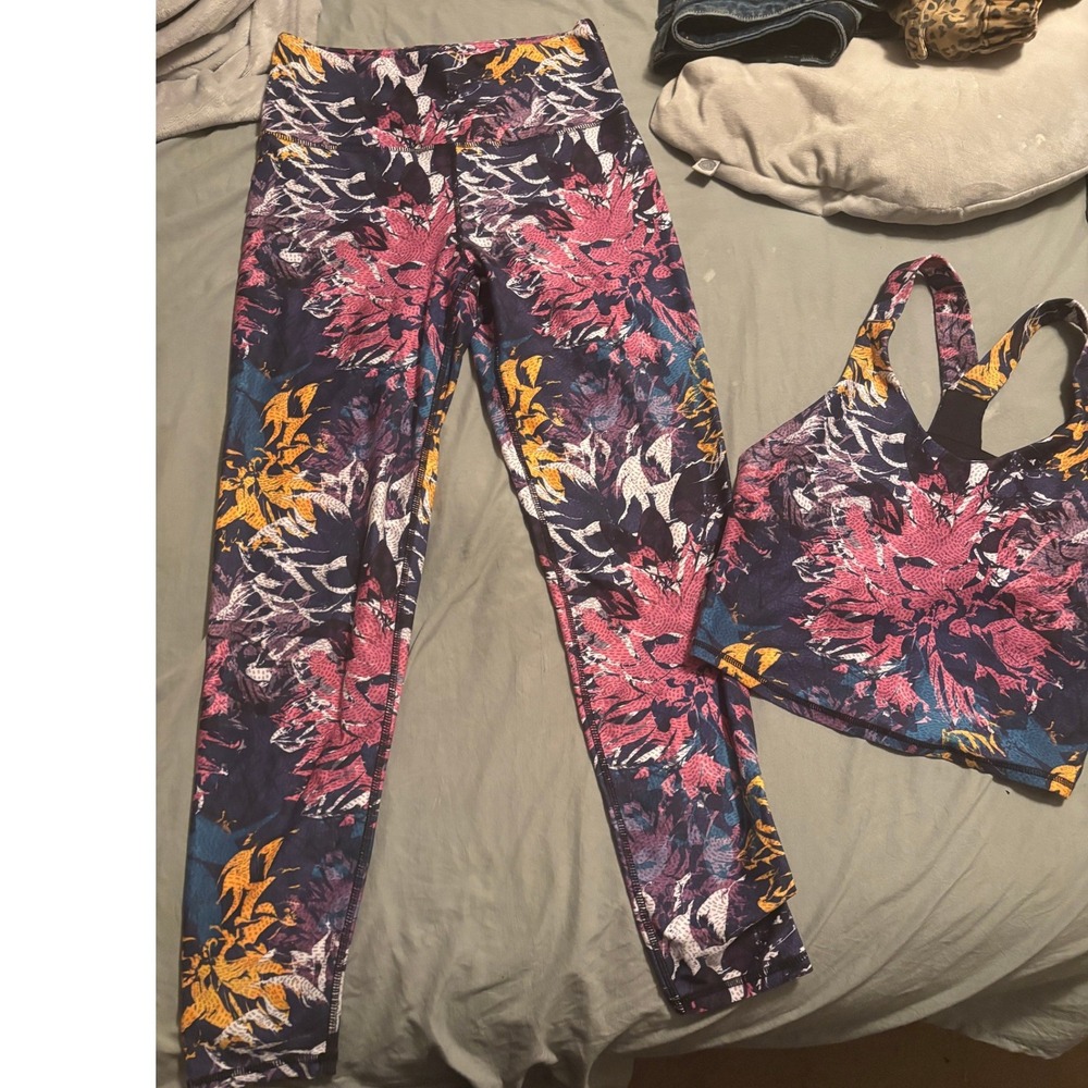 Kyodan Womens Floral Print Activewear Set‎ Leggings and Sports Bra Small XS
